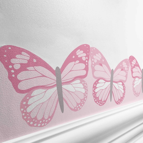 Selbstklebende Bordüre Kinderzimmer „Schmetterlinge” Butterflies Rose – 250 x 12,4 cm